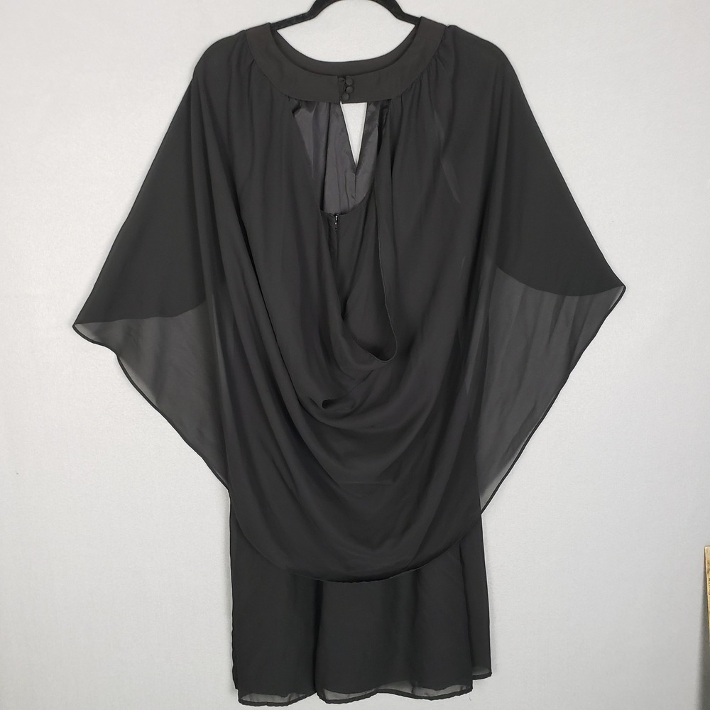 ModCloth Size L Chiffon Layered Cape Dress Black Midi Whimsigoth Cocktail Party - Picture 2 of 9